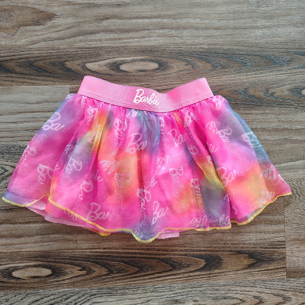 Barbie Rainbow Tulle Skirt Pink Glitter Logo Size 4-6X
